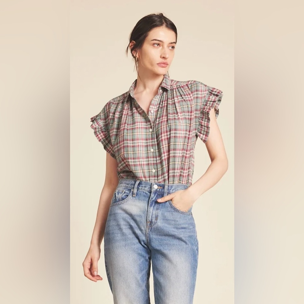 Marianne B Ruffle Sleeve Shirt In Fairmont Plaid NWT